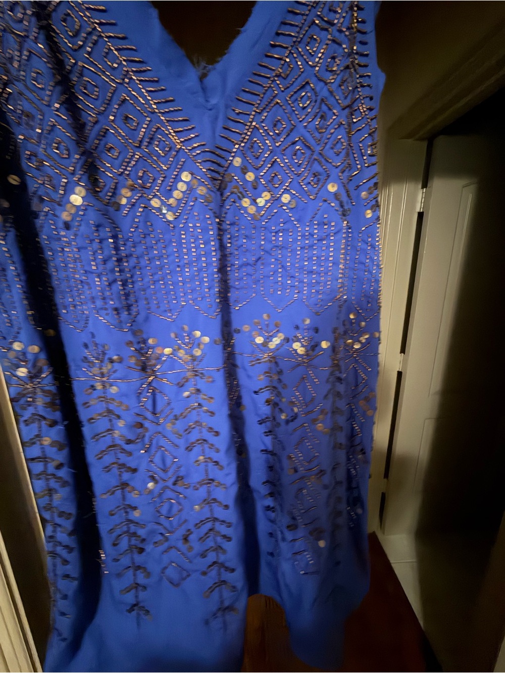 Free People Royal Blue Beaded Spaghetti Strap Mini Dress - Picture 3 of 7
